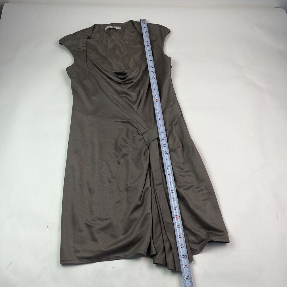 Karen Millen Taupe Brown Cap Sleeve Sheath Dress Size 8 EU 40 Faux Wrap - Picture 9 of 10